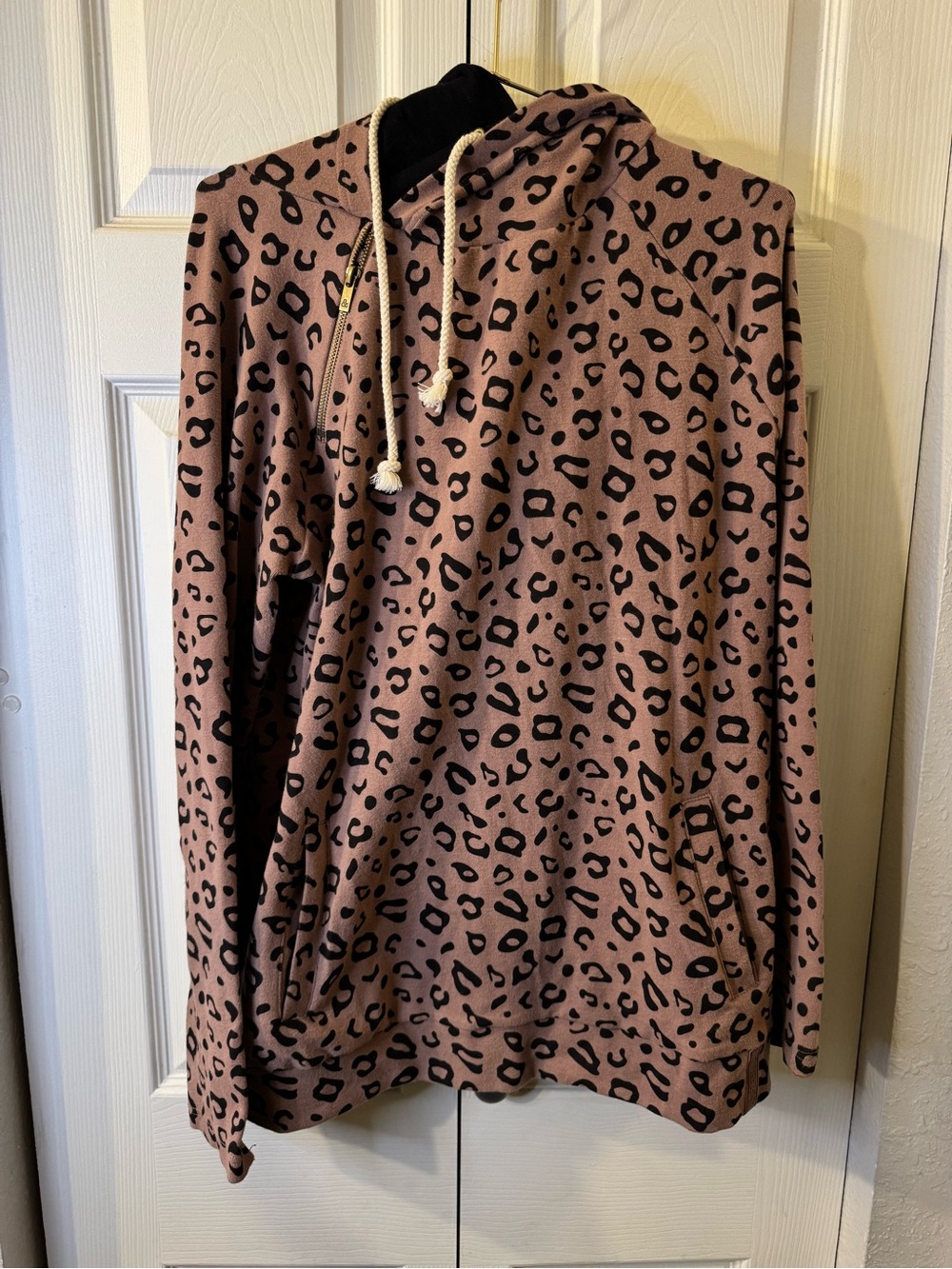 Ampersand Avenue Mauve And Black Leopard Print Hoodie With White Drawstring